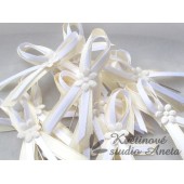 Vývazek, svatební mašlička krémová+bílá smyčka+květ